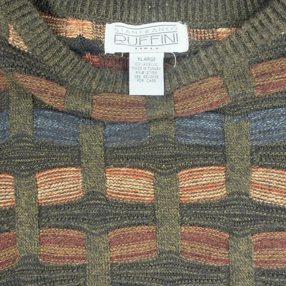 Vintage Gianfranco Ruffini Sweater Mens XL Coogi Style Knit 90s - Picture 2 of 5